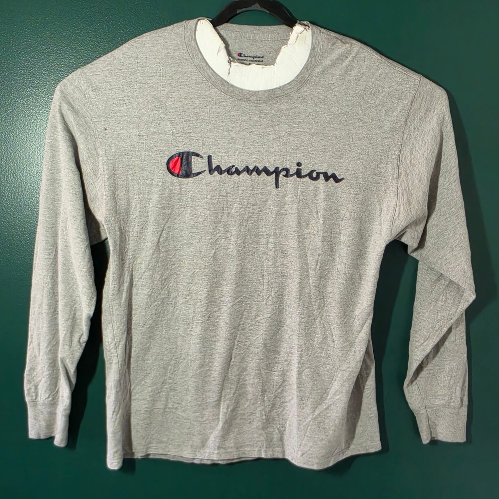 Champion Mens Long Sleeve Graphic T-Shirt Gray XL Authentic Athleticwear